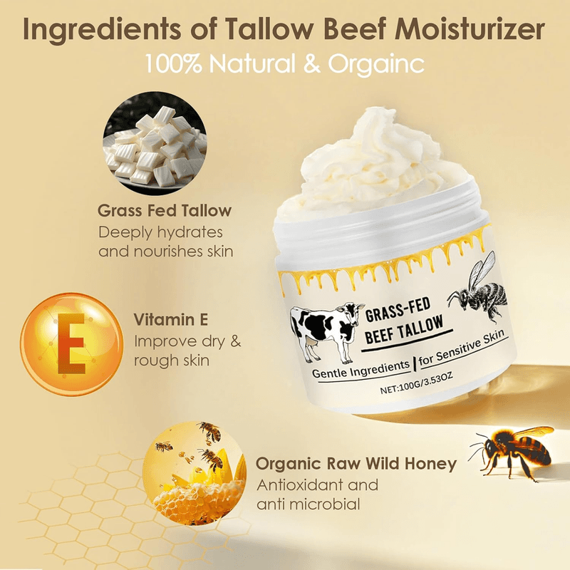 2 Pack Whipped Beef Tallow for Skin Organic Grass Fed Honey Moisturizer - Thumbnail 5