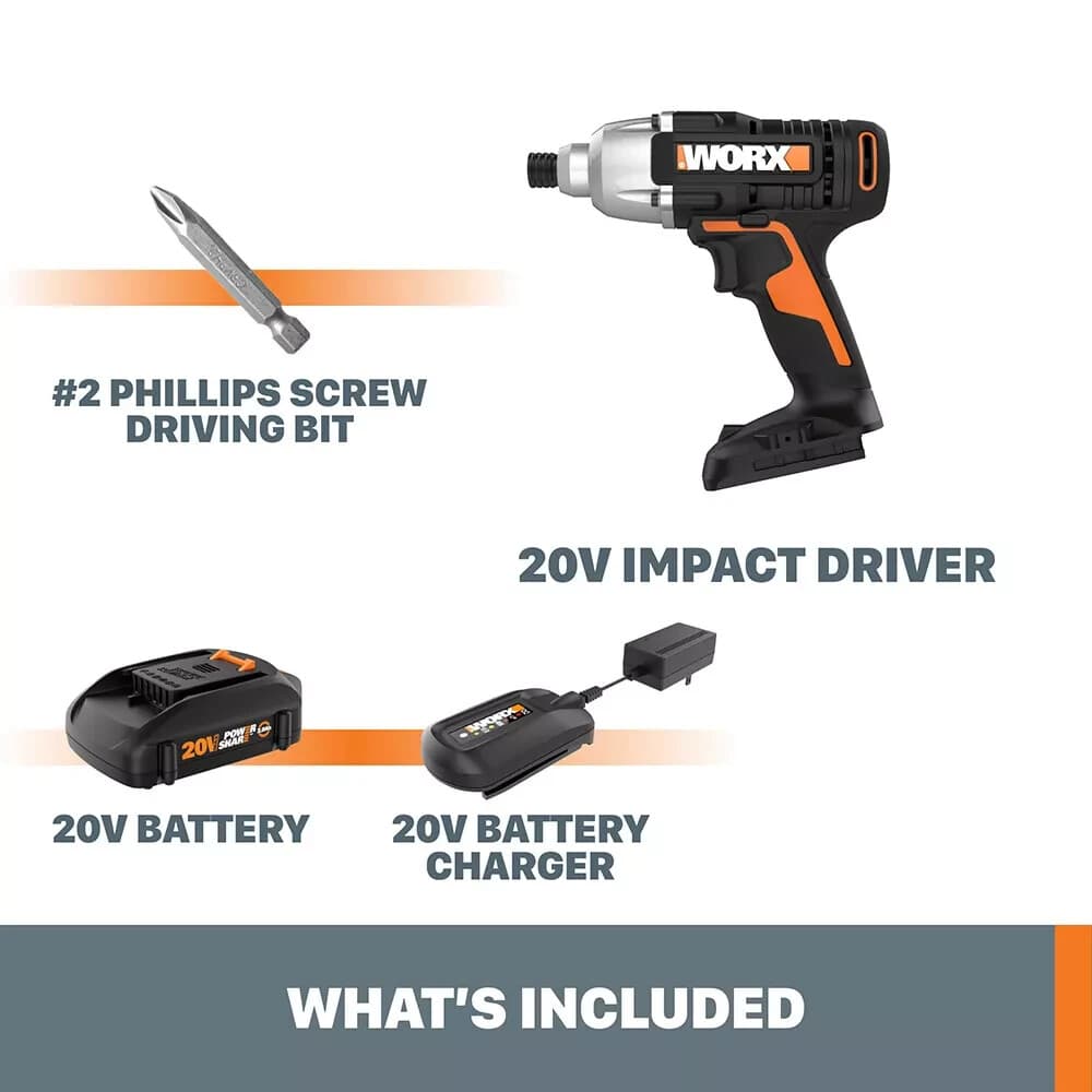 WX291L Worx 20V MaxLithium Cordless Impact Driver Battery Charger included - Thumbnail 2