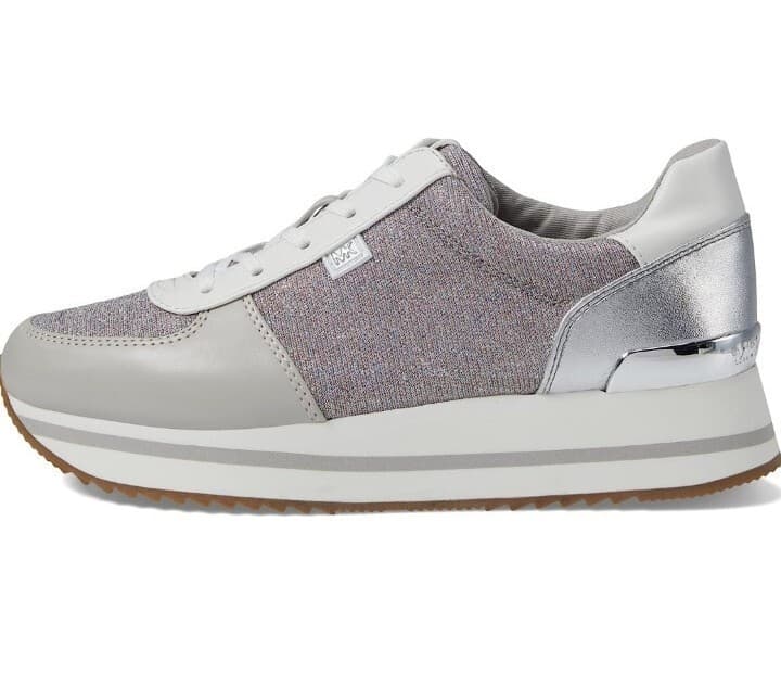 New Michael Kors Monique Trainer Lace-Up Sneakers Aluminum Silver White Size 9.5 - Thumbnail 8