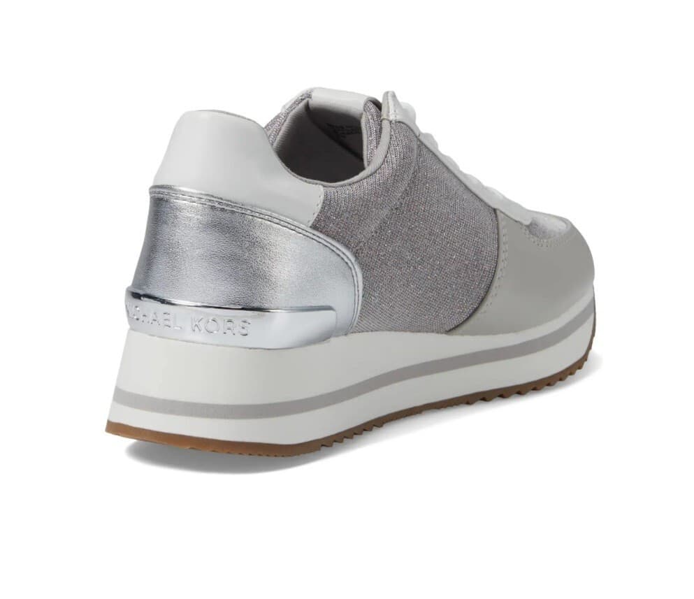 New Michael Kors Monique Trainer Lace-Up Sneakers Aluminum Silver White Size 9.5 - Thumbnail 9