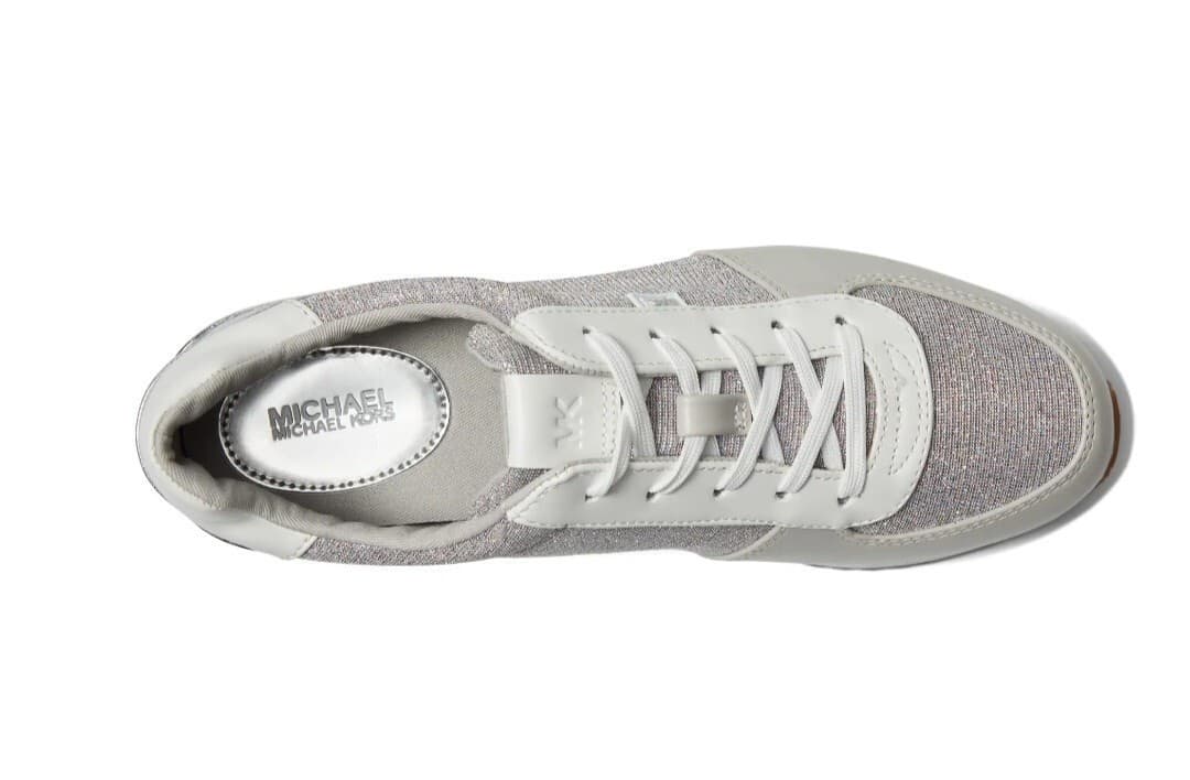 New Michael Kors Monique Trainer Lace-Up Sneakers Aluminum Silver White Size 9.5 - Thumbnail 10