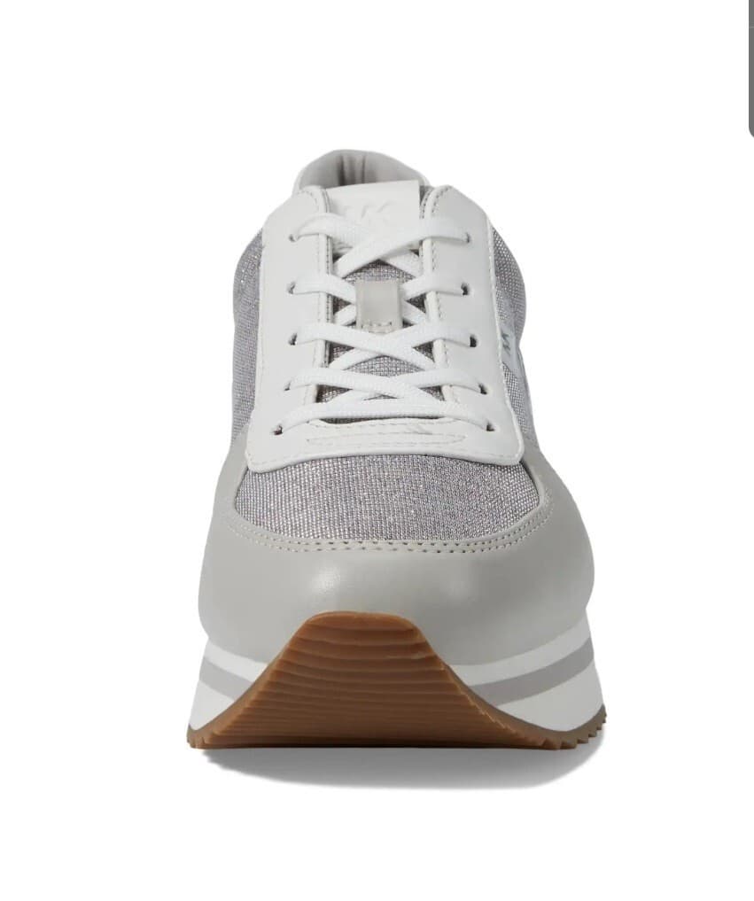New Michael Kors Monique Trainer Lace-Up Sneakers Aluminum Silver White Size 9.5 - Thumbnail 11