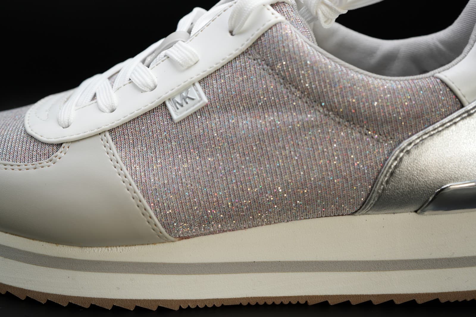 New Michael Kors Monique Trainer Lace-Up Sneakers Aluminum Silver White Size 9.5 - Thumbnail 13