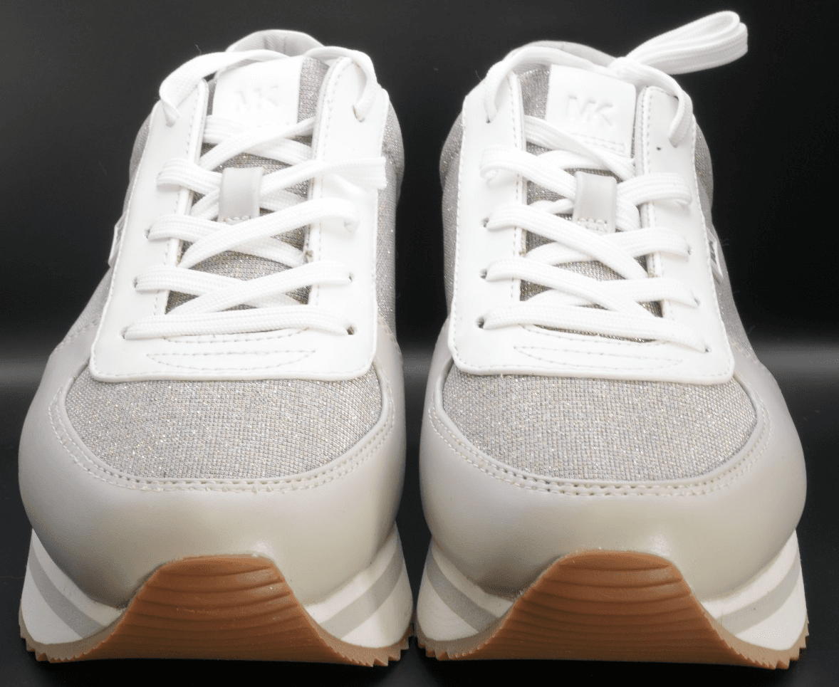 New Michael Kors Monique Trainer Lace-Up Sneakers Aluminum Silver White Size 9.5 - Thumbnail 2