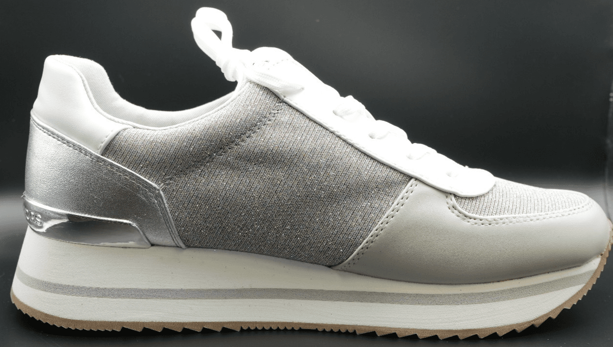New Michael Kors Monique Trainer Lace-Up Sneakers Aluminum Silver White Size 9.5 - Thumbnail 4