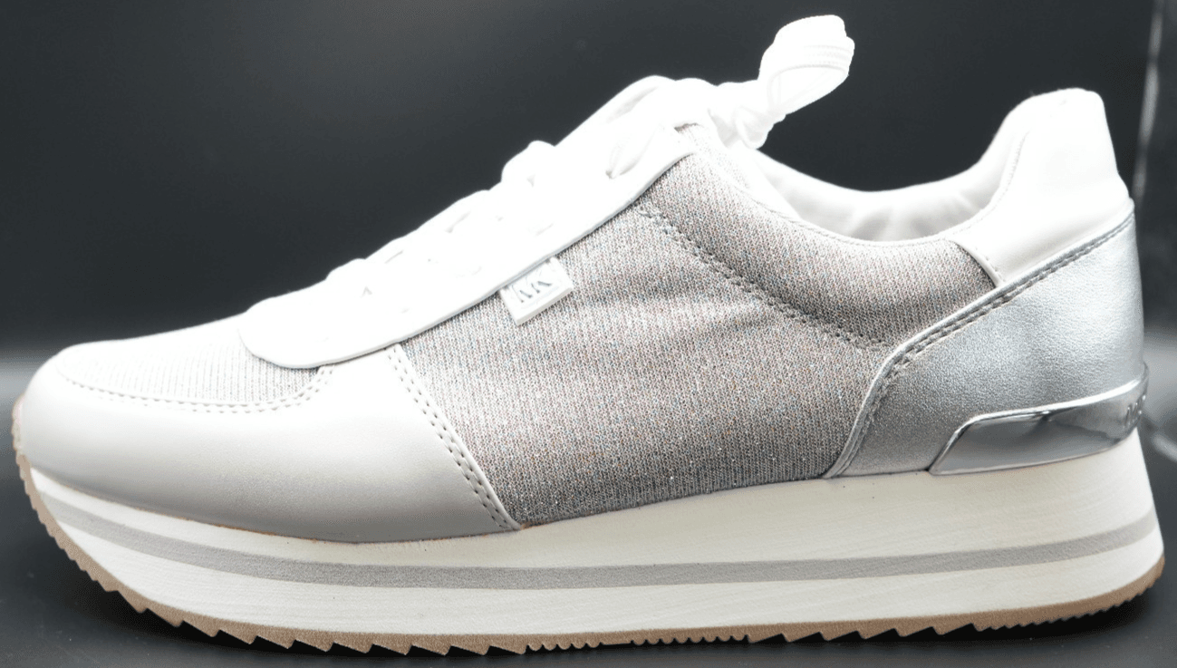 New Michael Kors Monique Trainer Lace-Up Sneakers Aluminum Silver White Size 9.5 - Thumbnail 5