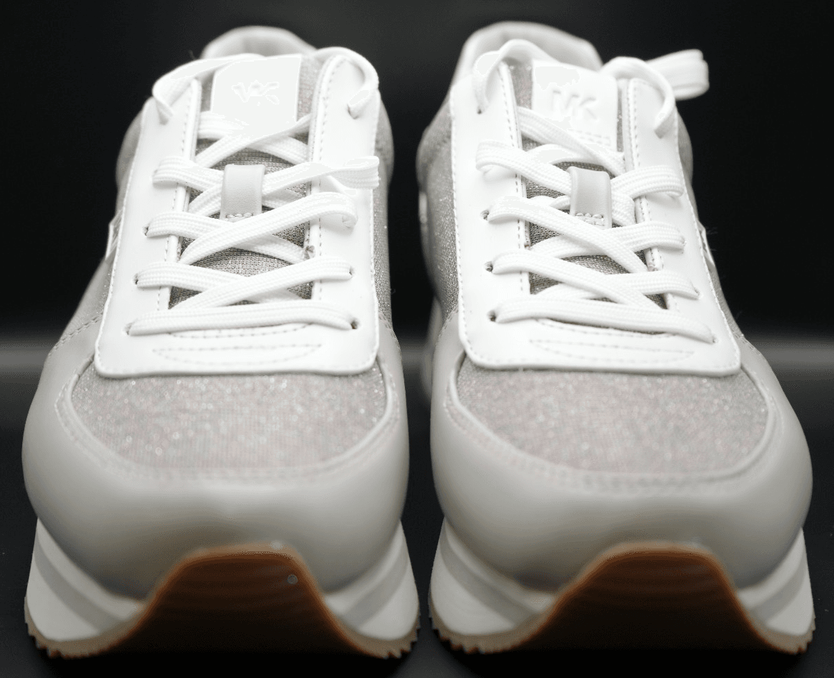 New Michael Kors Monique Trainer Lace-Up Sneakers Aluminum Silver White Size 9.5 - Thumbnail 6