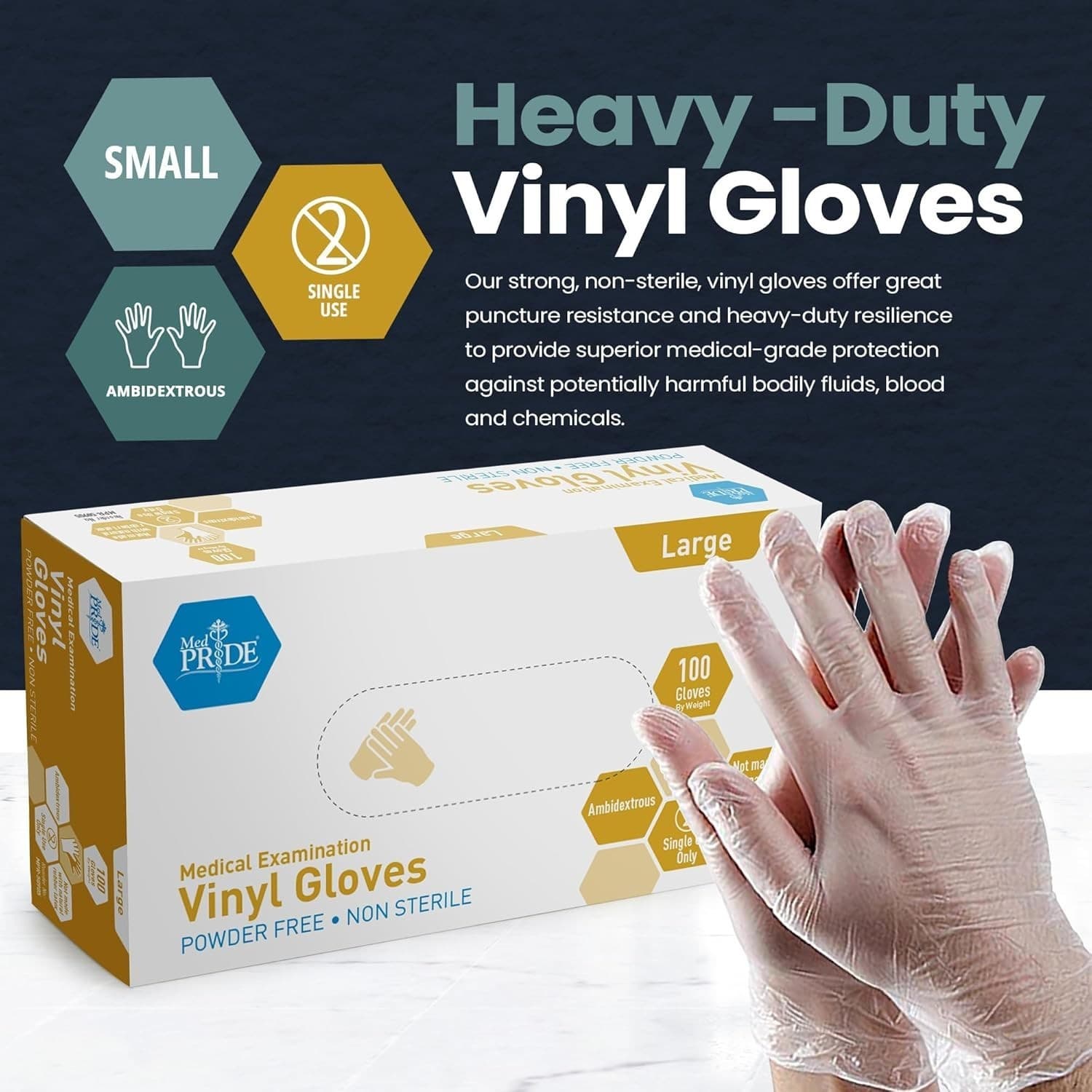 Medical Vinyl Examination Gloves (Medium, 100-Count) Latex & Rubber Free, Ultra- - Thumbnail 7