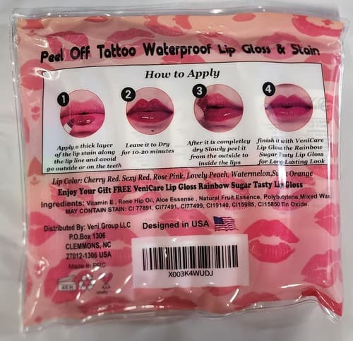 VeniCare lip stain Lip Gloss 6 Colors Peel Off Tint Long Lasting Waterproof - Thumbnail 3