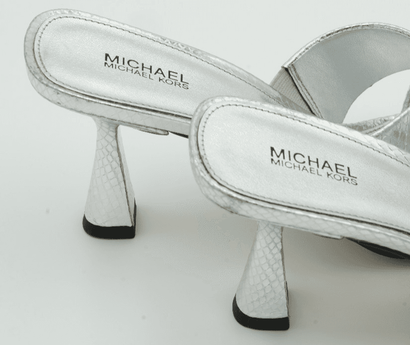 Michael Kors Clara Metallic Snake Embossed Leather Mule Silver 9 M - Thumbnail 9