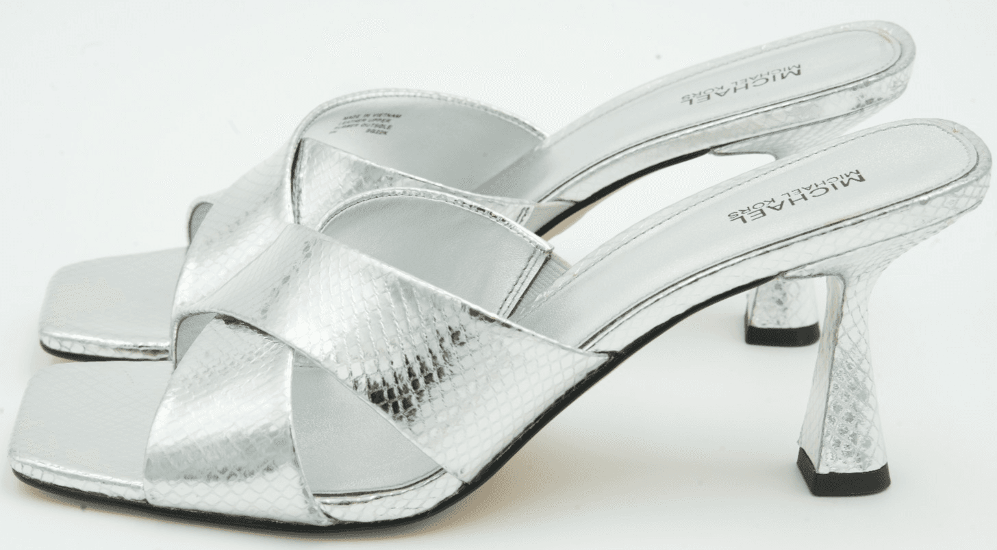 Michael Kors Clara Metallic Snake Embossed Leather Mule Silver 9 M - Thumbnail 2