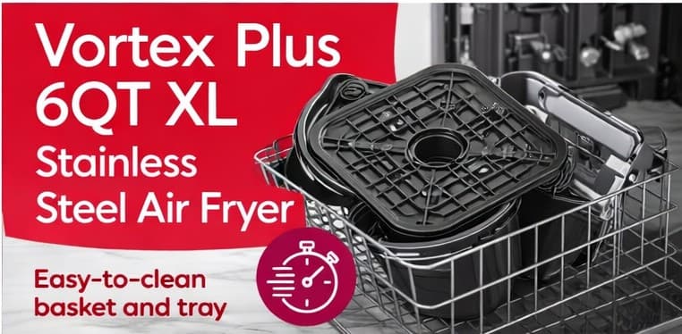Vortex Plus 6QT XL Stainless Steel Air Fryer - 6-in-1 for Effortless Cooking - Thumbnail 6