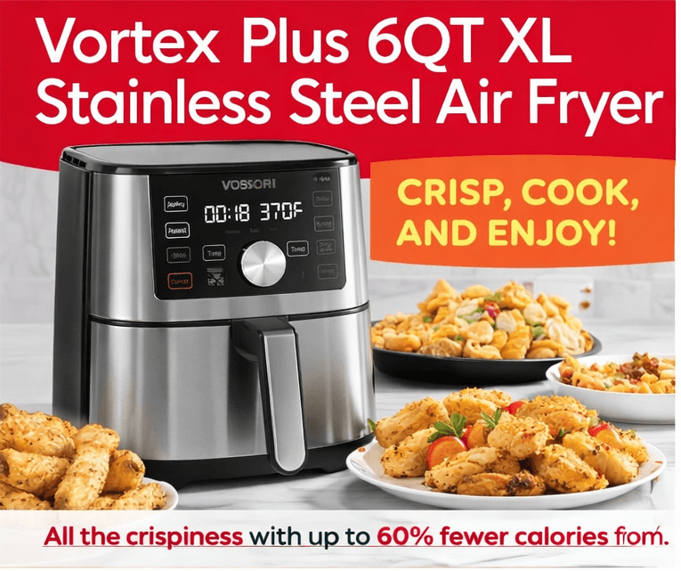 Vortex Plus 6QT XL Stainless Steel Air Fryer - 6-in-1 for Effortless Cooking - Thumbnail 3