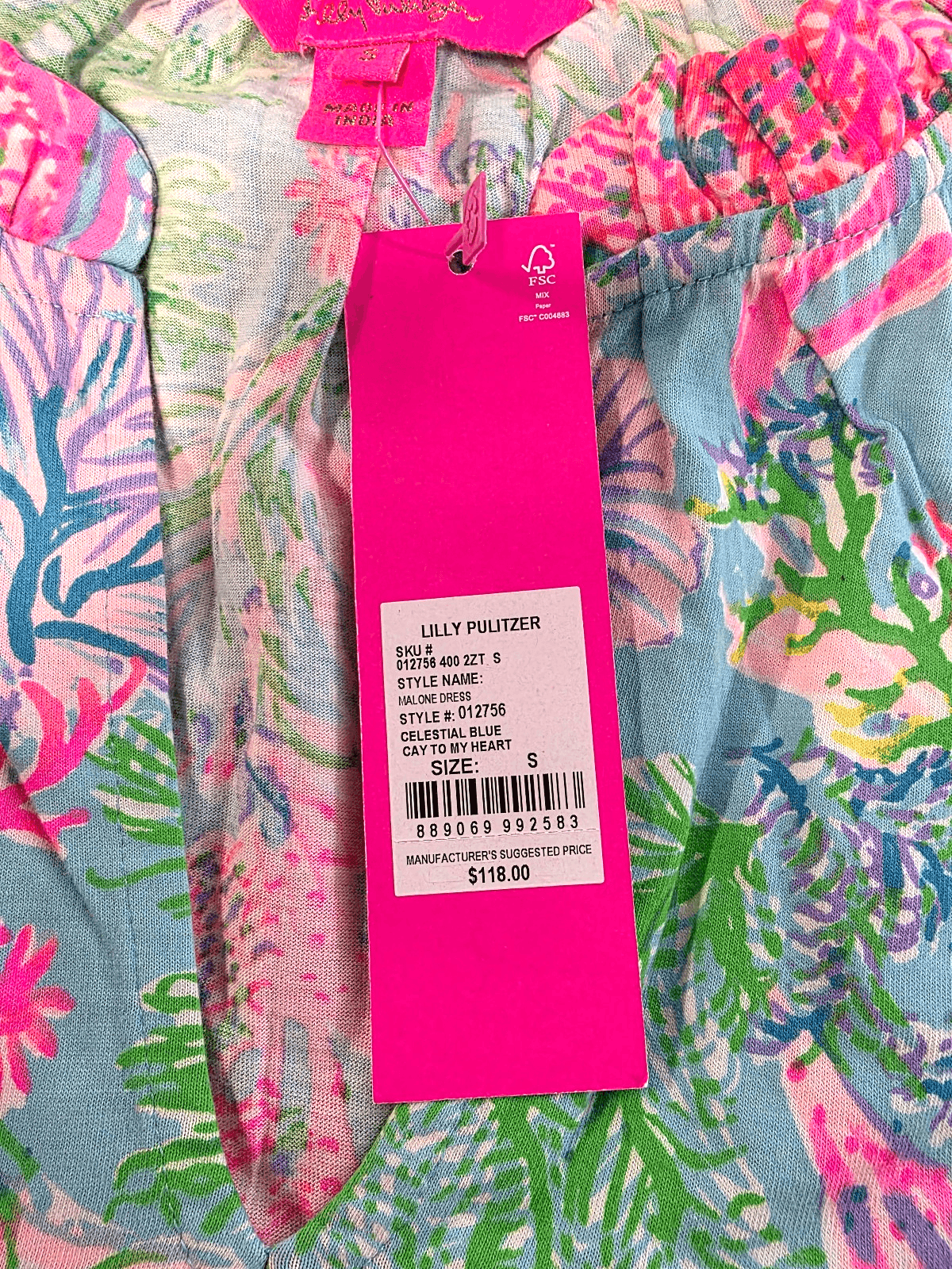 Lilly Pulitzer Malone Dress Womens SMALL Cay to My Heart Print Celestial Blue - Thumbnail 4