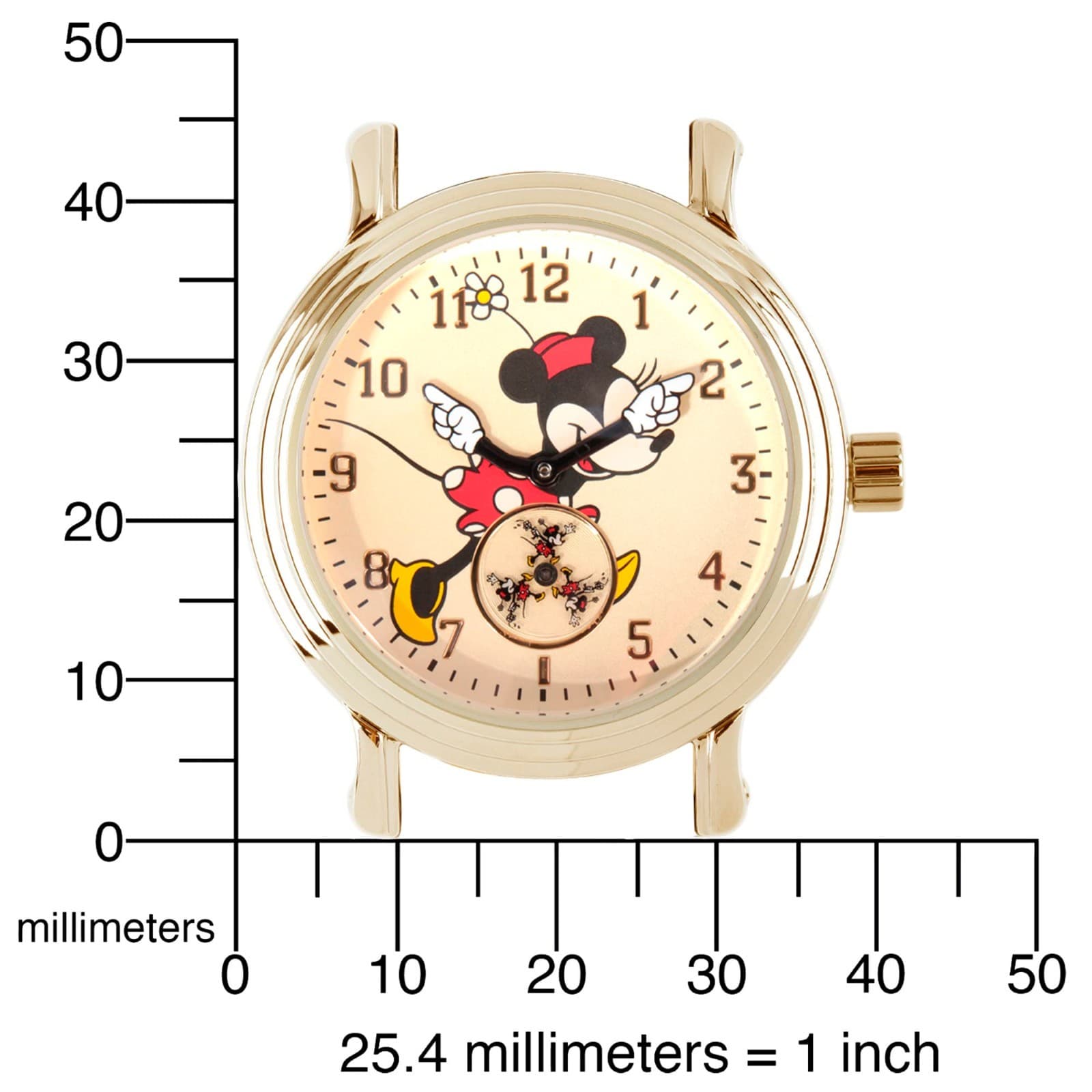 Rare Gold Toned Disney Minnie Mouse Watch Red Strap, Turning Hands, Seconds Dial - Thumbnail 6