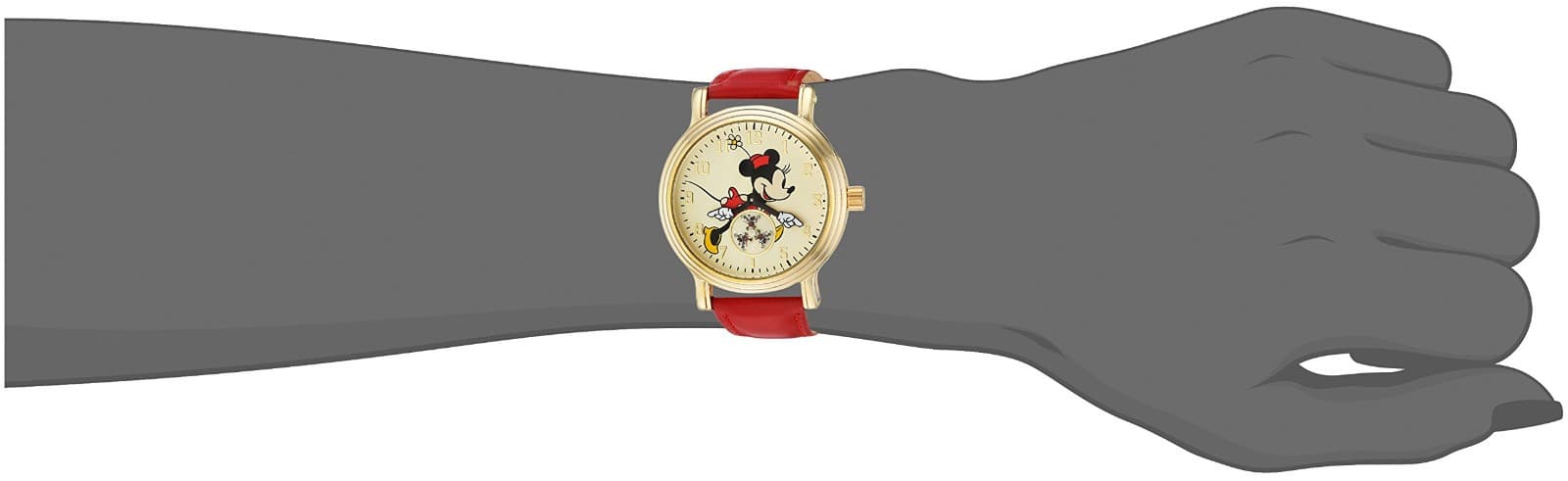 Rare Gold Toned Disney Minnie Mouse Watch Red Strap, Turning Hands, Seconds Dial - Thumbnail 5
