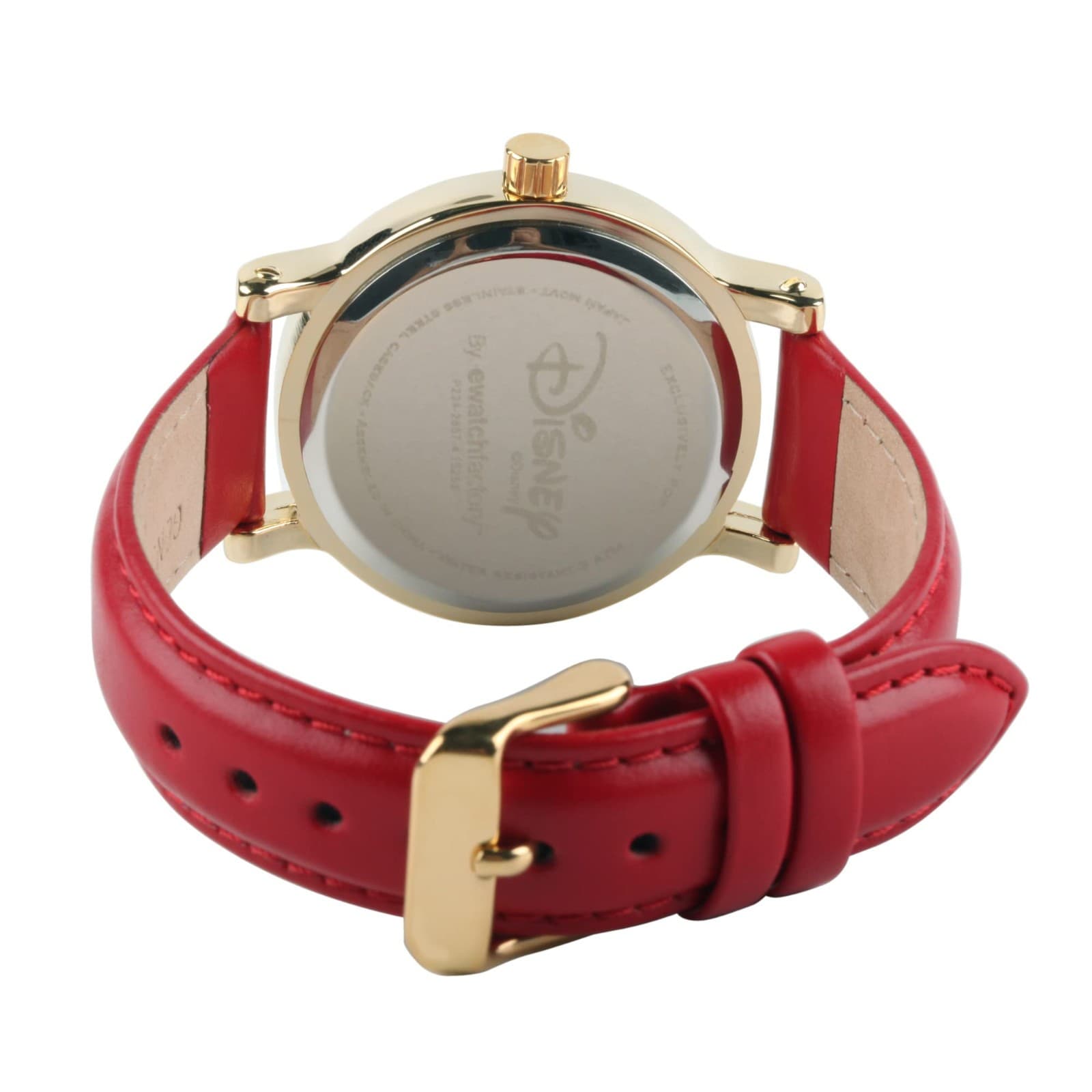 Rare Gold Toned Disney Minnie Mouse Watch Red Strap, Turning Hands, Seconds Dial - Thumbnail 2