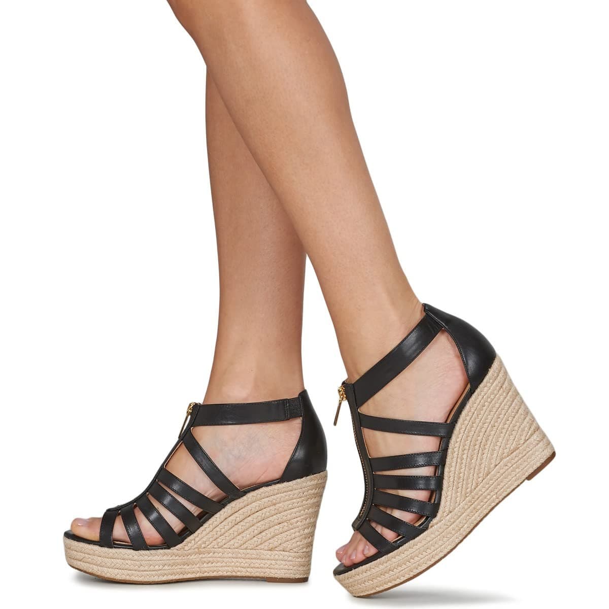 MICHAEL KORS Bradley Linen Blend Small Canvas Wedge Sandal Women Black Size 9 M - Thumbnail 7