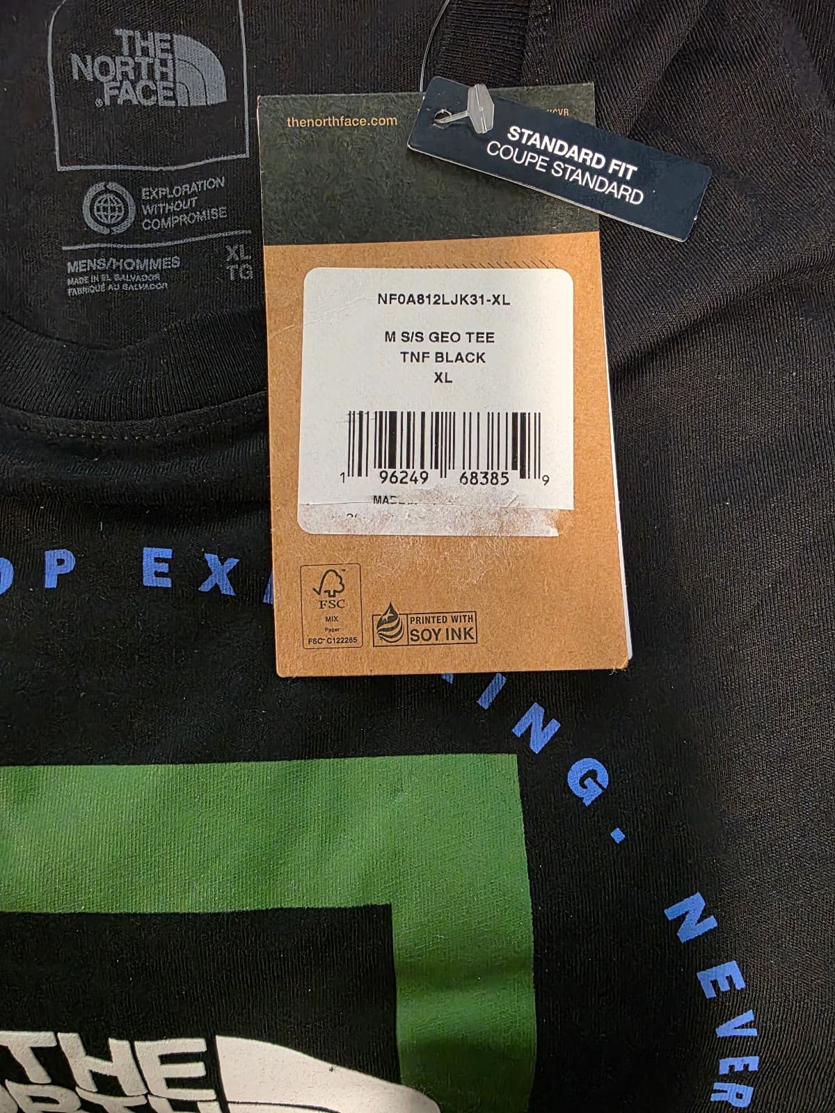 North Face Men's USA Regular Short Sleeve Tee Geo Mens Tshirt TNF Black Sz XL - Thumbnail 3