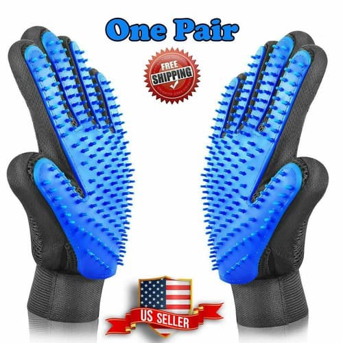 1 Pair Pet Dog Cat Hair Remover Mitt Massage Brush Deshedding Grooming Gloves - Image 1