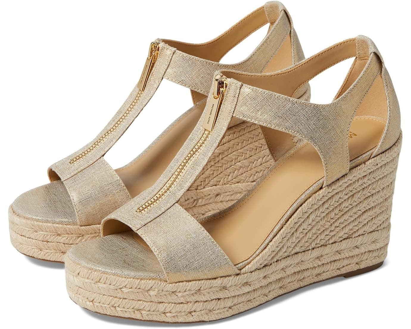 Michael Kors Sandals Womens 9.5 M Berkley Espadrille Pale Gold Casual Wedge Heel - Image 1