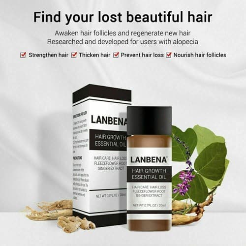 Lanbena Powerful Natural Hair Loss Treatment Fast Hair Growth Essential Oil 20ml - Thumbnail 5