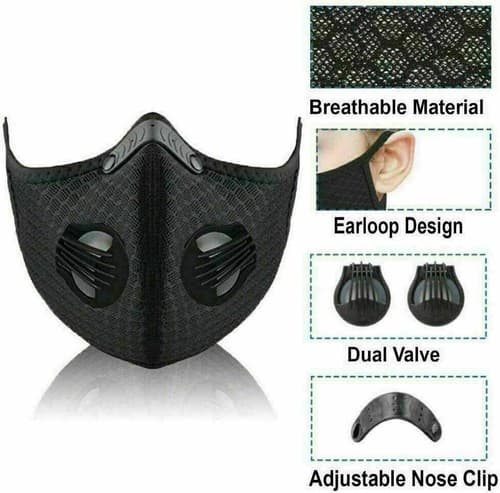 NEW style Cycling Face Mask With Active Carbon Filter Breathing Valves Reusable - Thumbnail 2