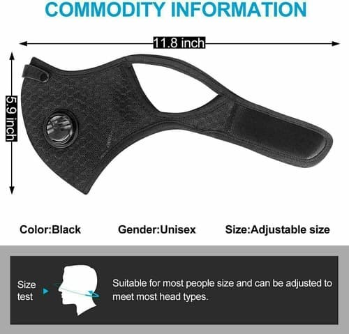 NEW style Cycling Face Mask With Active Carbon Filter Breathing Valves Reusable - Thumbnail 3