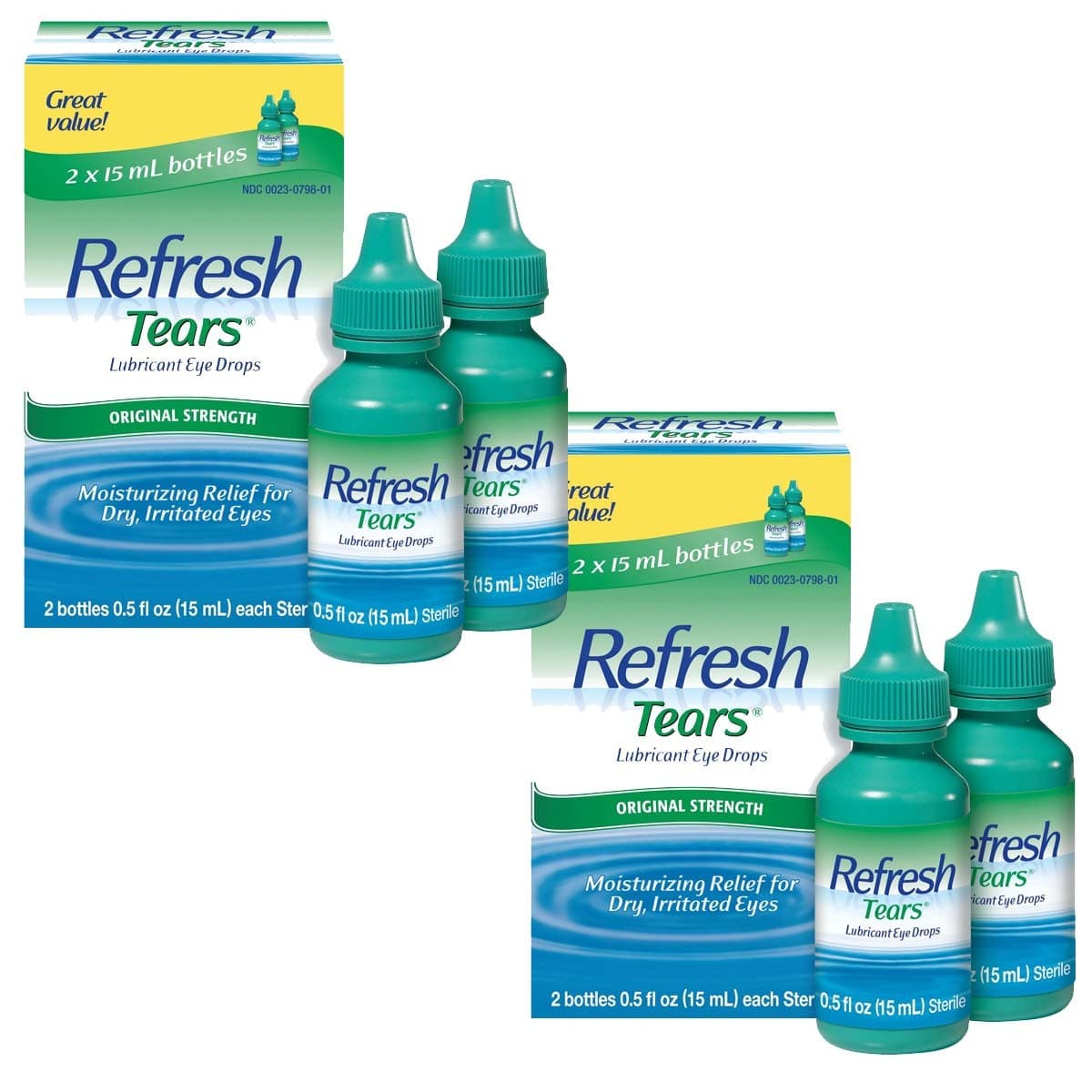 REFRESH TEARS - LUBRICANT EYE DROPS - TWIN PACK - 4 x 15ML BOTTLES - EXP 1/2028+ - Image 1