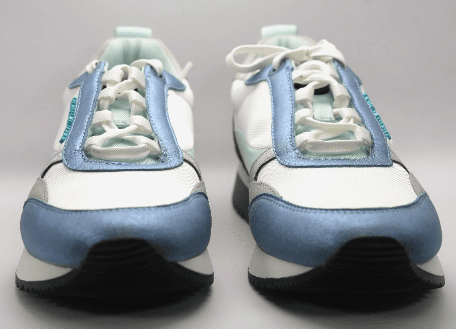 New MK MICHAEL KORS Allie Stride Trainer Lace-Up Sneakers Silver White Blue Sz 7 - Thumbnail 4