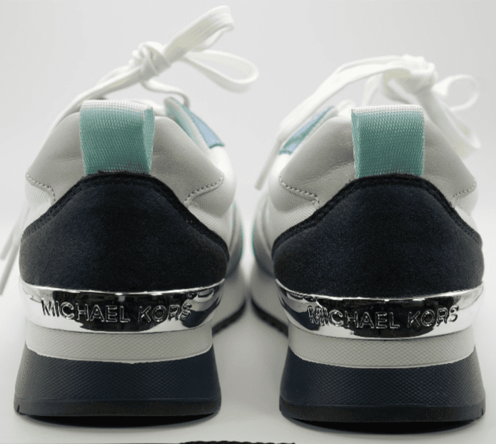 New MK MICHAEL KORS Allie Stride Trainer Lace-Up Sneakers Silver White Blue Sz 7 - Thumbnail 7