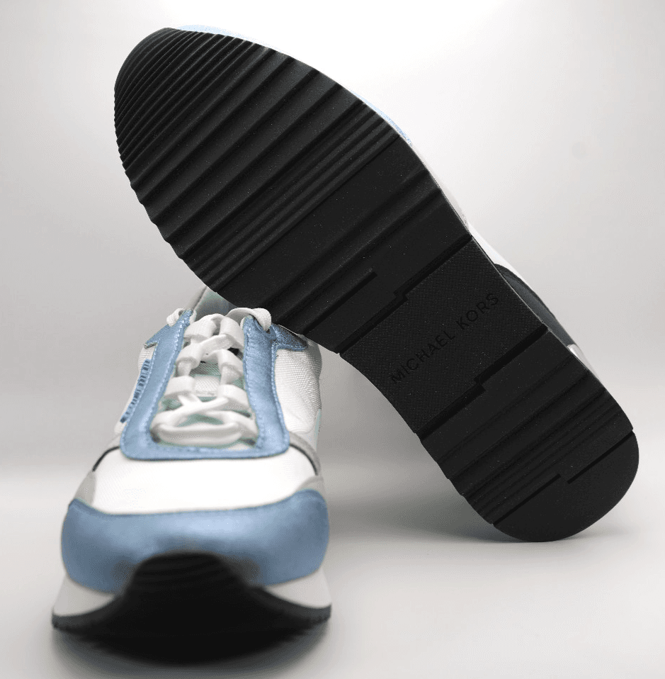 New MK MICHAEL KORS Allie Stride Trainer Lace-Up Sneakers Silver White Blue Sz 7 - Thumbnail 6