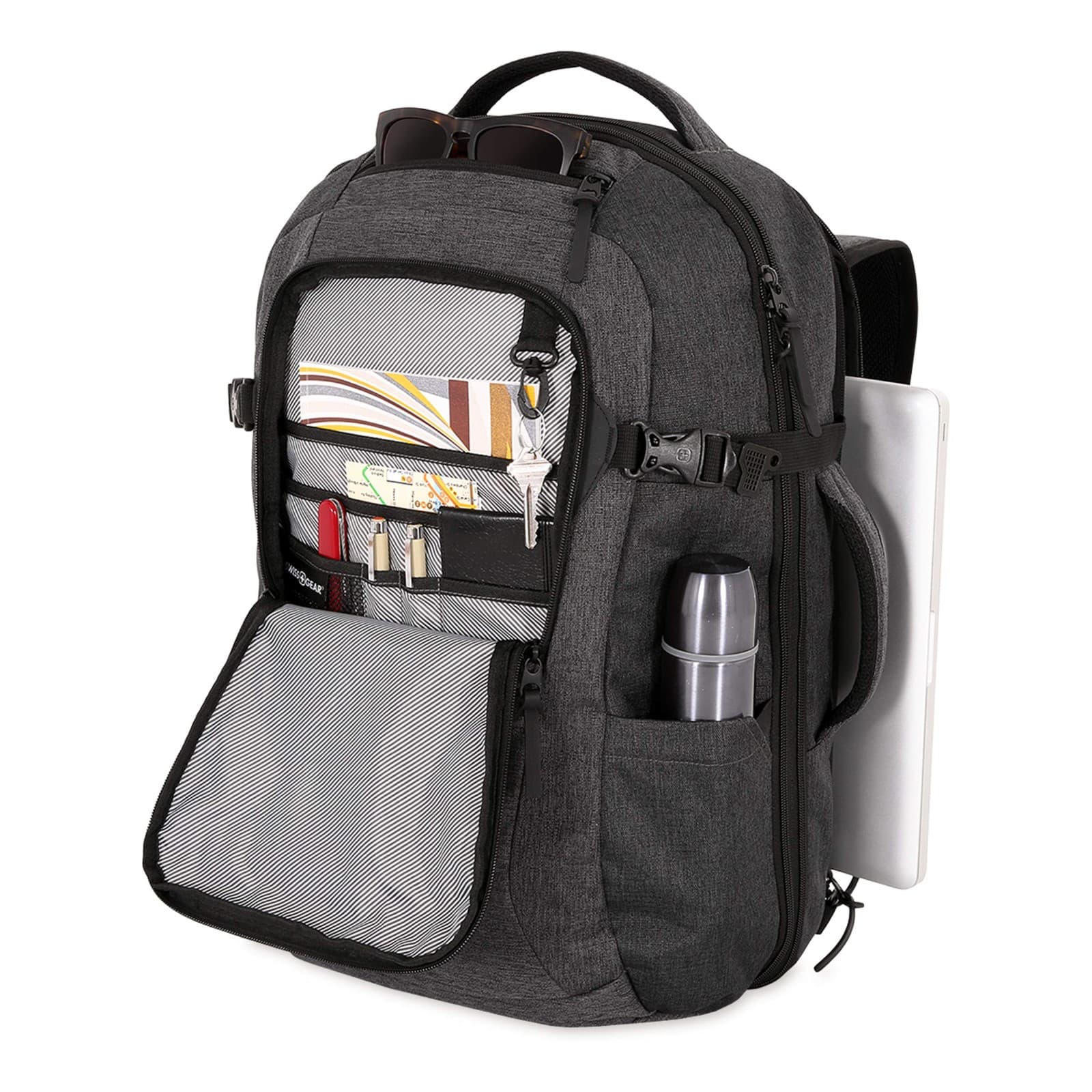 SwissGear Hybrid Travel Laptop Backpack 22 in - Heather Gray New - Thumbnail 6