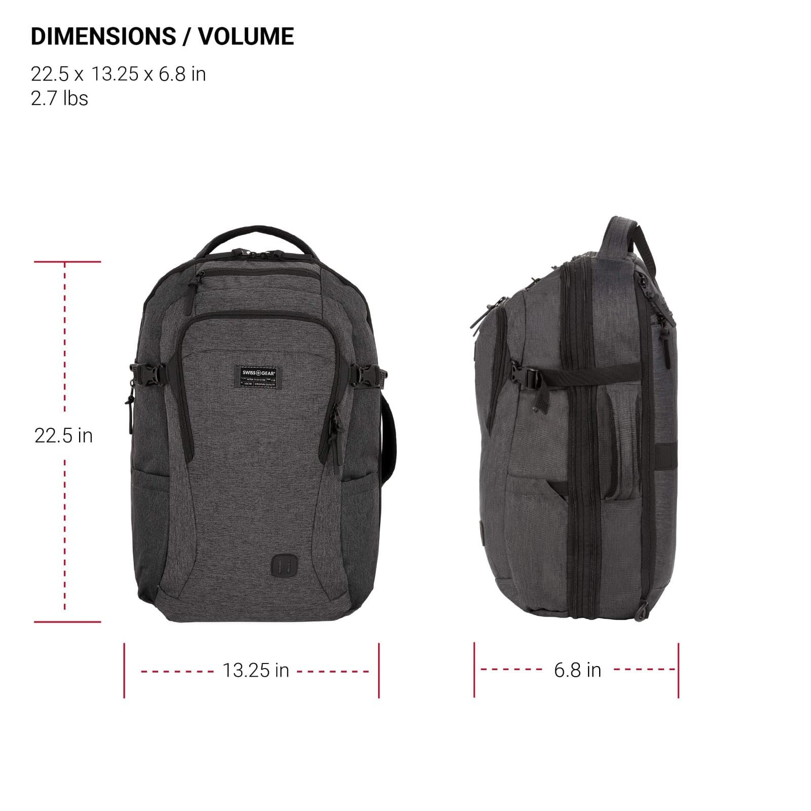 SwissGear Hybrid Travel Laptop Backpack 22 in - Heather Gray New - Thumbnail 5