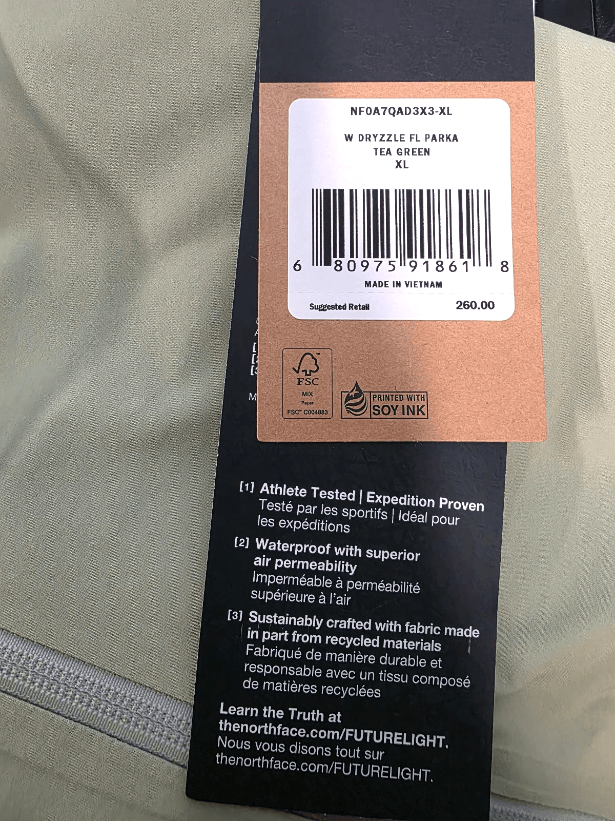The North Face Women's Dryzzle Futurelight Shell Parka TEA GREEN Jacket XLarge - Thumbnail 4