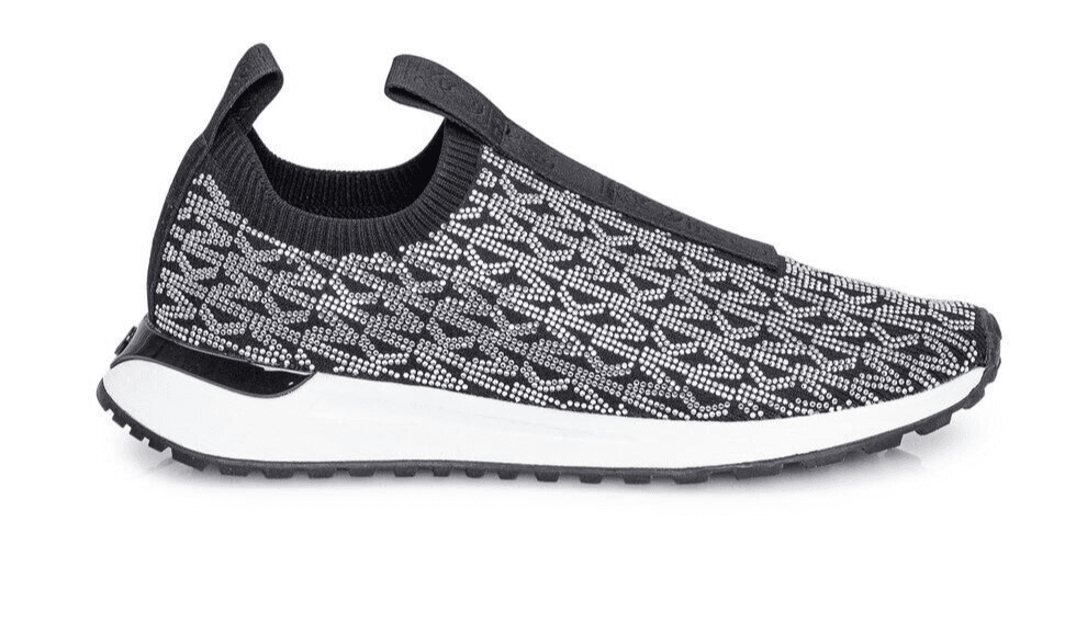 Michael Kors Bodie Stretch Knit Slip-On Silver /Black Crystal Sneaker Sz 7. 5 - Thumbnail 2