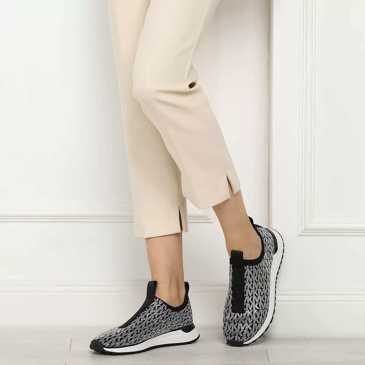 Michael Kors Bodie Stretch Knit Slip-On Silver /Black Crystal Sneaker Sz 7. 5 - Thumbnail 7
