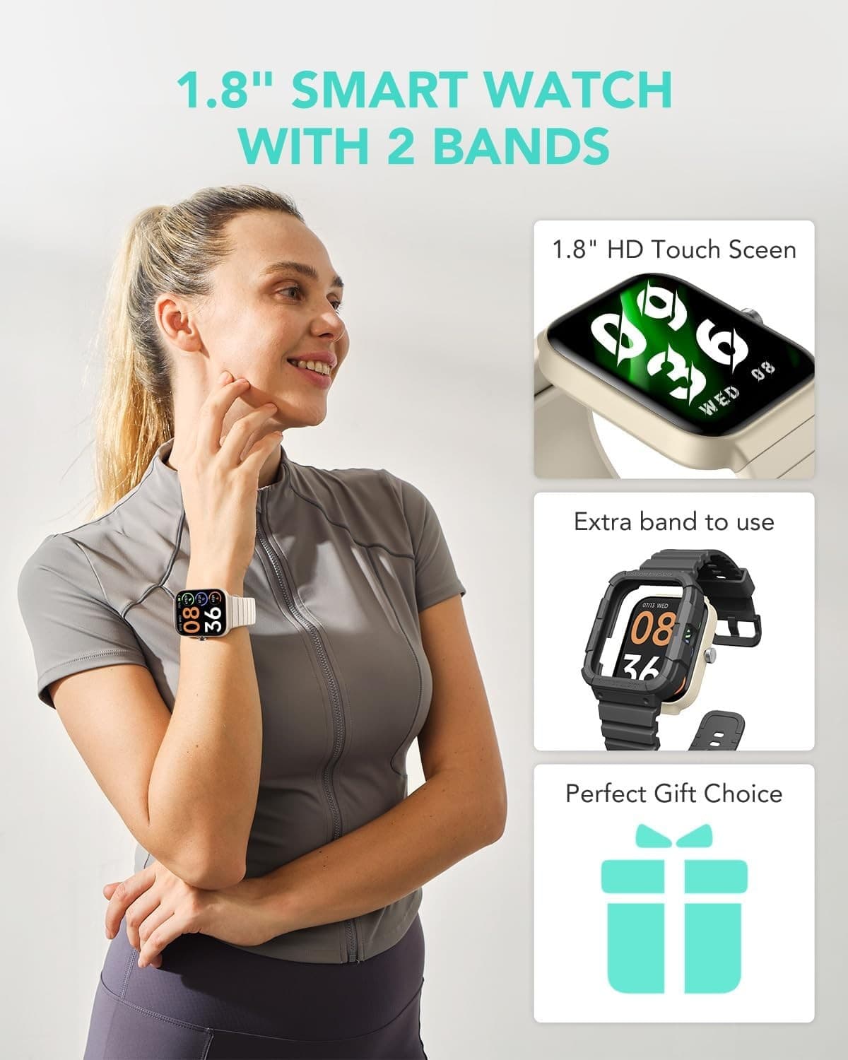 Smart Watch with Alexa Built-in Answer/Make Calls Fitness H.Rate - Cyber beige - Thumbnail 3