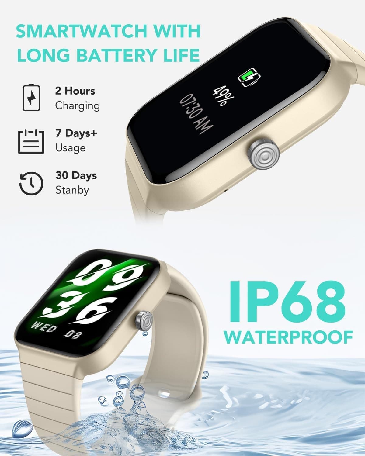 Smart Watch with Alexa Built-in Answer/Make Calls Fitness H.Rate - Cyber beige - Thumbnail 5