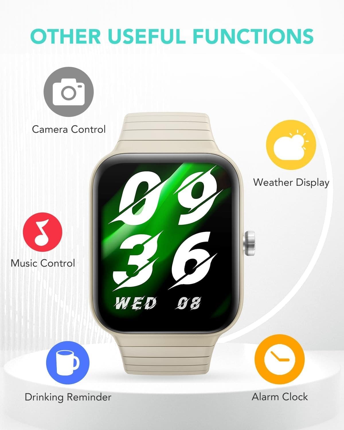 Smart Watch with Alexa Built-in Answer/Make Calls Fitness H.Rate - Cyber beige - Thumbnail 6