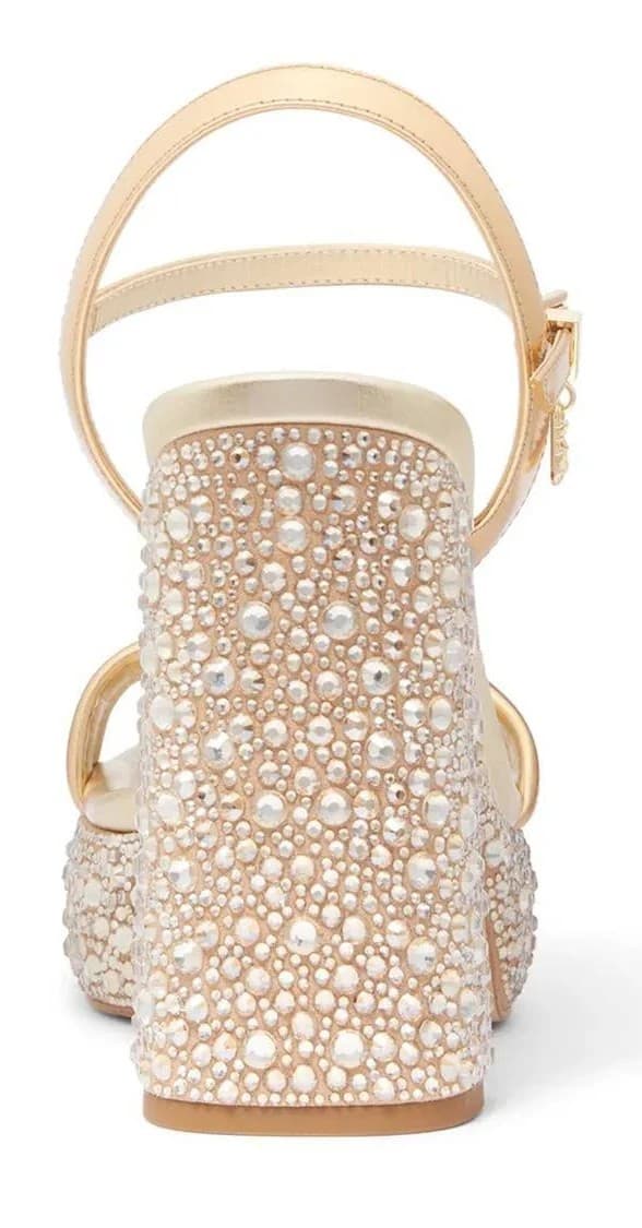 Michael Kors Laci Embellished Metallic Leather Platform Sandal Pale Gold Size 8 - Thumbnail 4