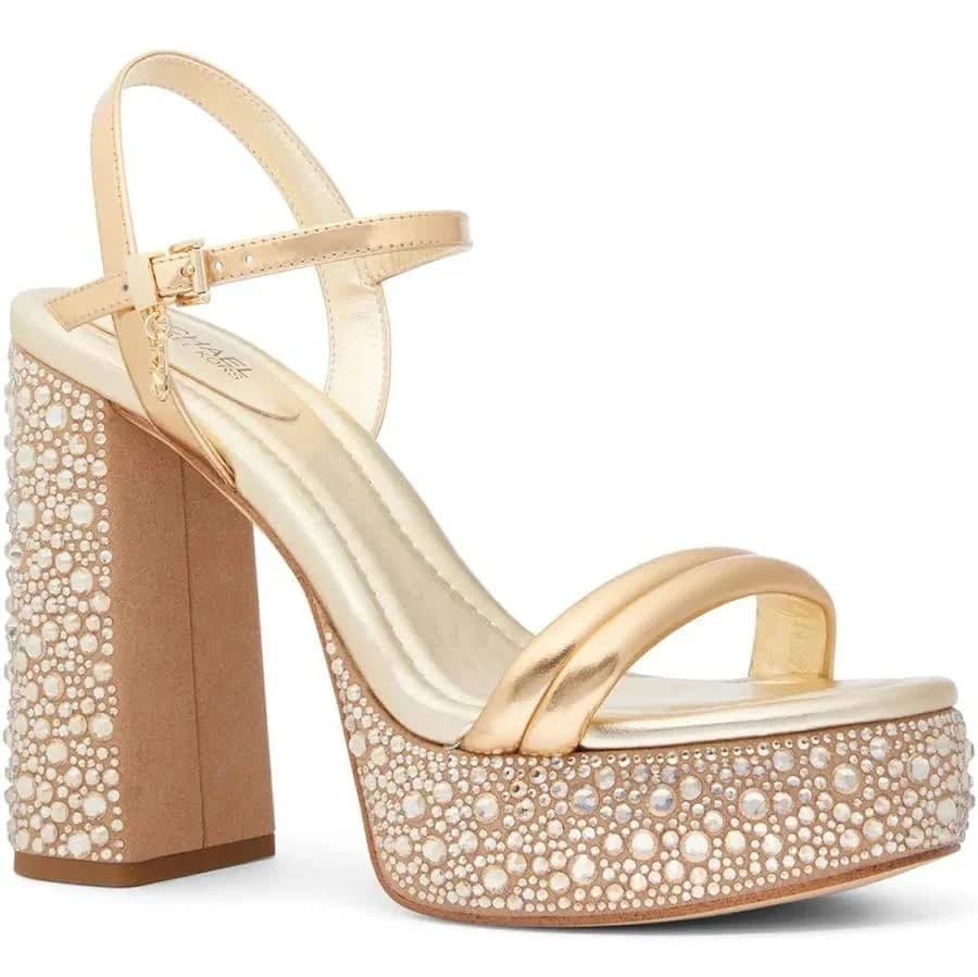 Michael Kors Laci Embellished Metallic Leather Platform Sandal Pale Gold Size 8 - Thumbnail 5