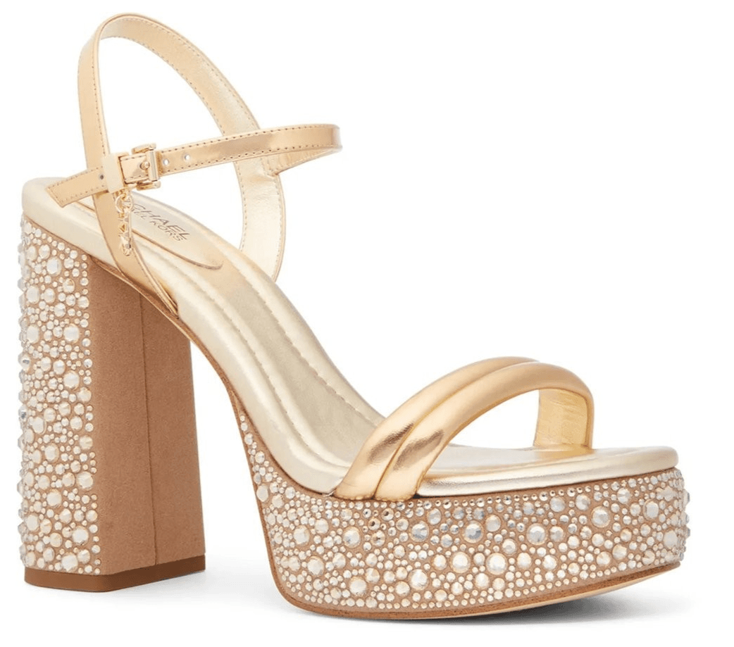 Michael Kors Laci Embellished Metallic Leather Platform Sandal Pale Gold Size 8 - Image 1
