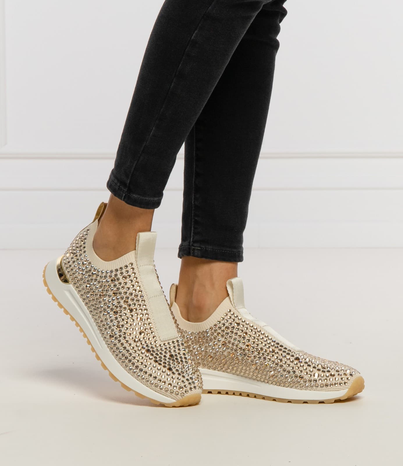 Michael Kors Bodie Stretch Knit Slip-On Cream Crystal Women's Sneaker Sz 8 US - Thumbnail 7