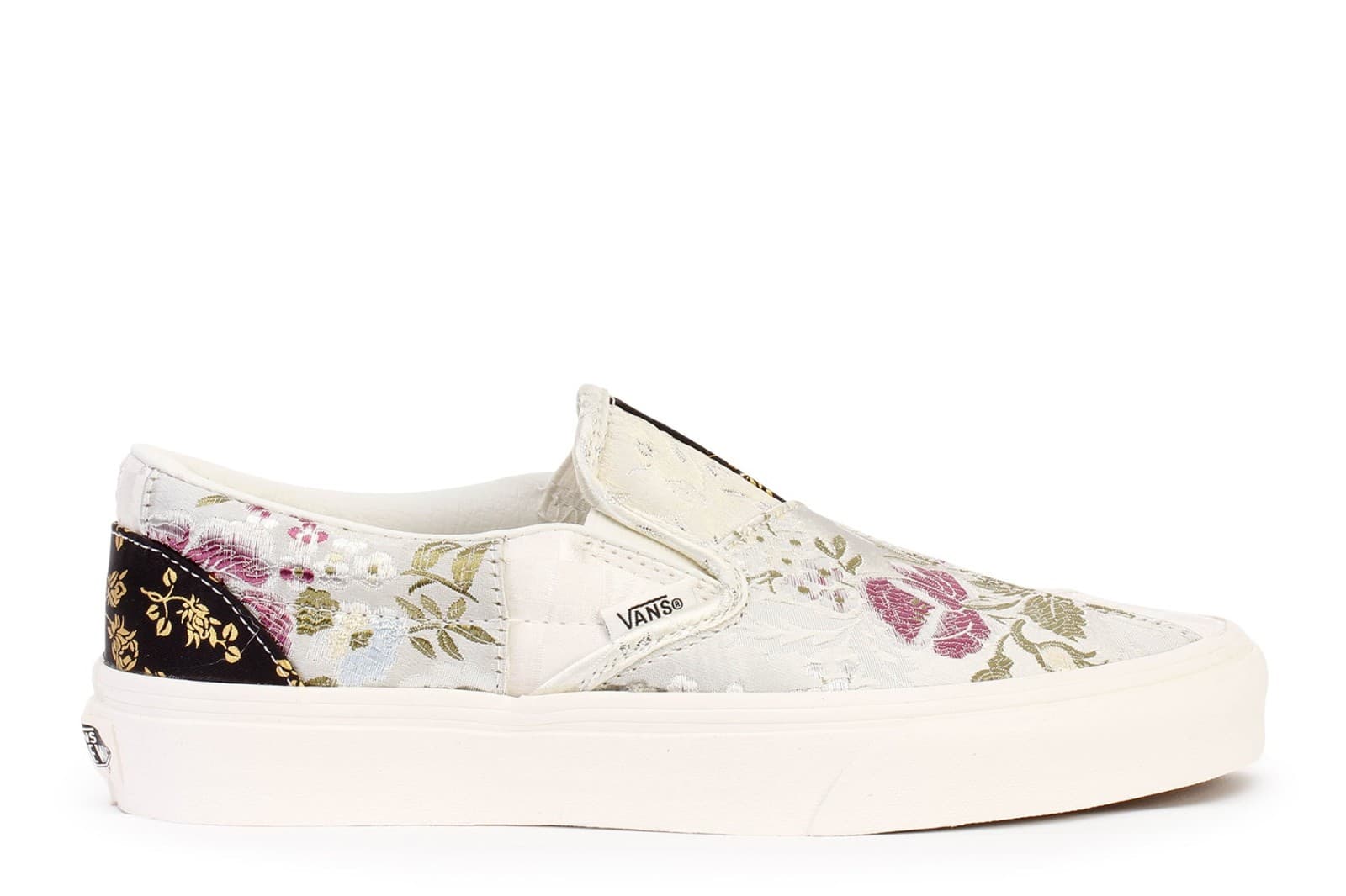 Vans Slip-On Shoes Unisex Men 6.5 Women 8 White Floral Patchwork Brocade Skate - Thumbnail 2