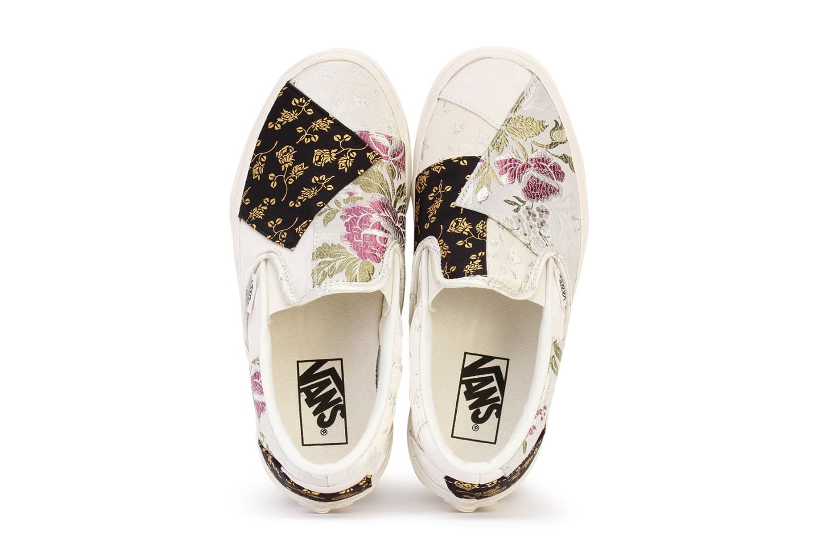 Vans Slip-On Shoes Unisex Men 6.5 Women 8 White Floral Patchwork Brocade Skate - Thumbnail 4