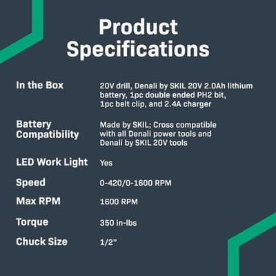 Amazon Brand - Denali by SKIL 20V Cordless Drill Driver Kit with 2.0Ah Lithium - Thumbnail 5