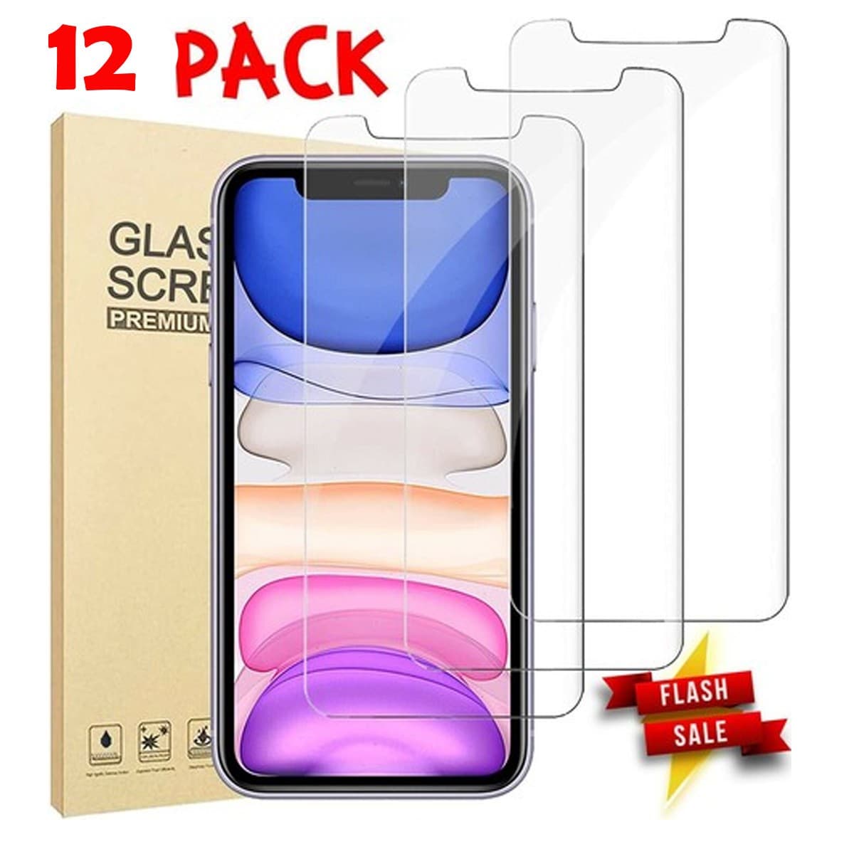 12 Pack Tempered Glass Screen Protector for iPhone 13 12 11 Pro Max XR XS 8 Plus - Image 1