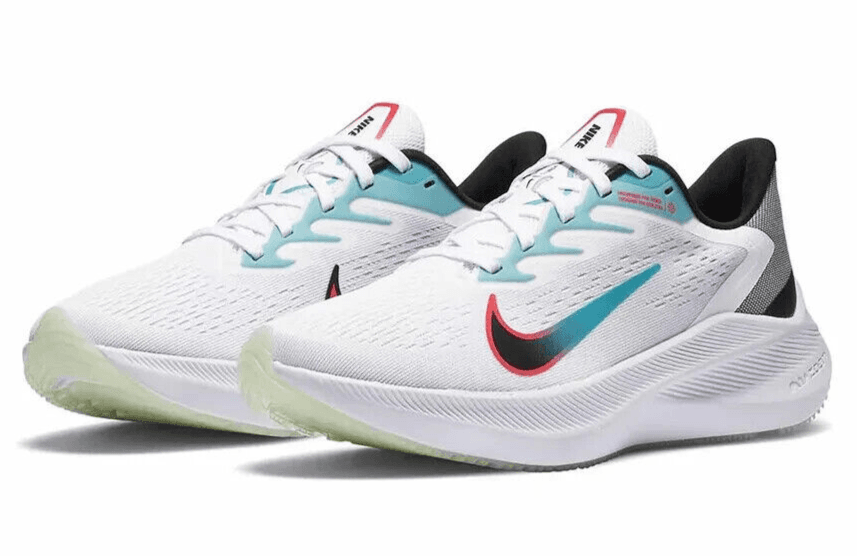 NIKE MENS ZOOM WINFLO 7 RUNNING SHOES White/Black/Flash Crimson Size 11 US - Image 1