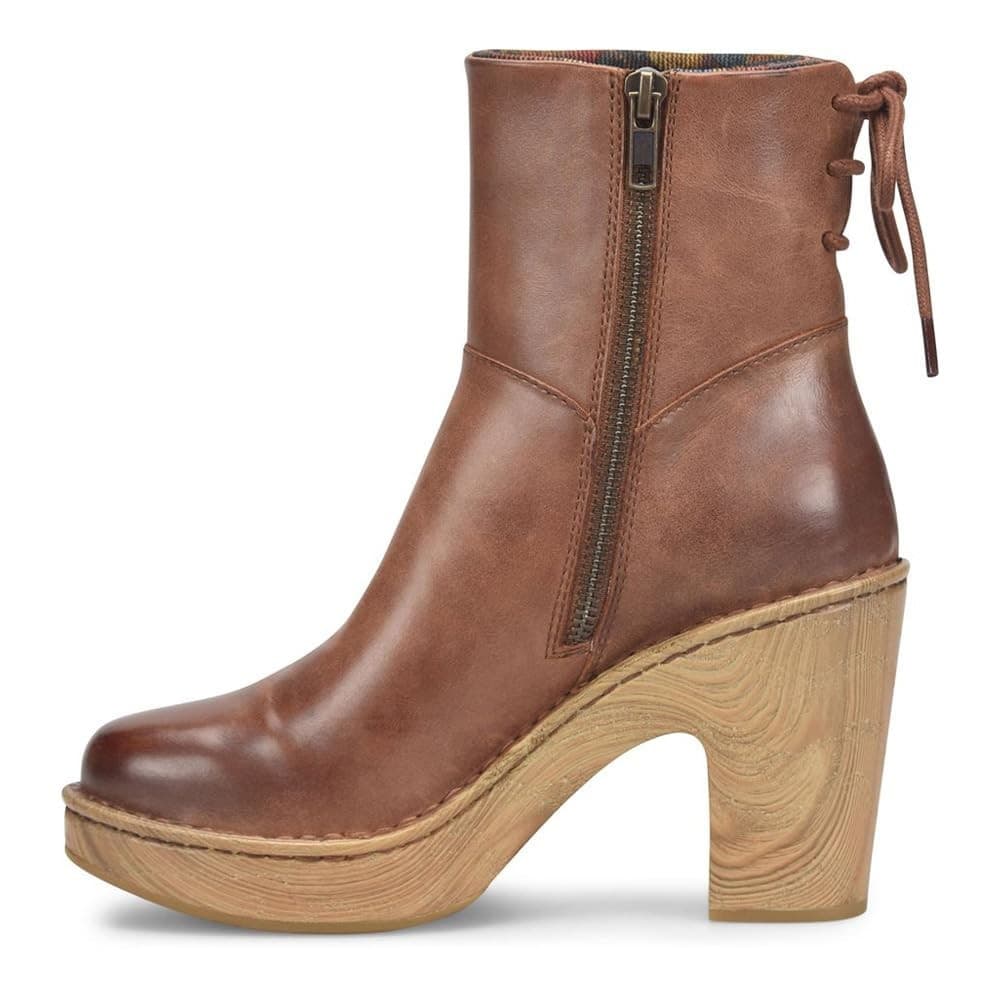 Born Capella Leather Zip Up Ankle Boot Chunky Heel Women's Sz 10 M Brown - Thumbnail 3